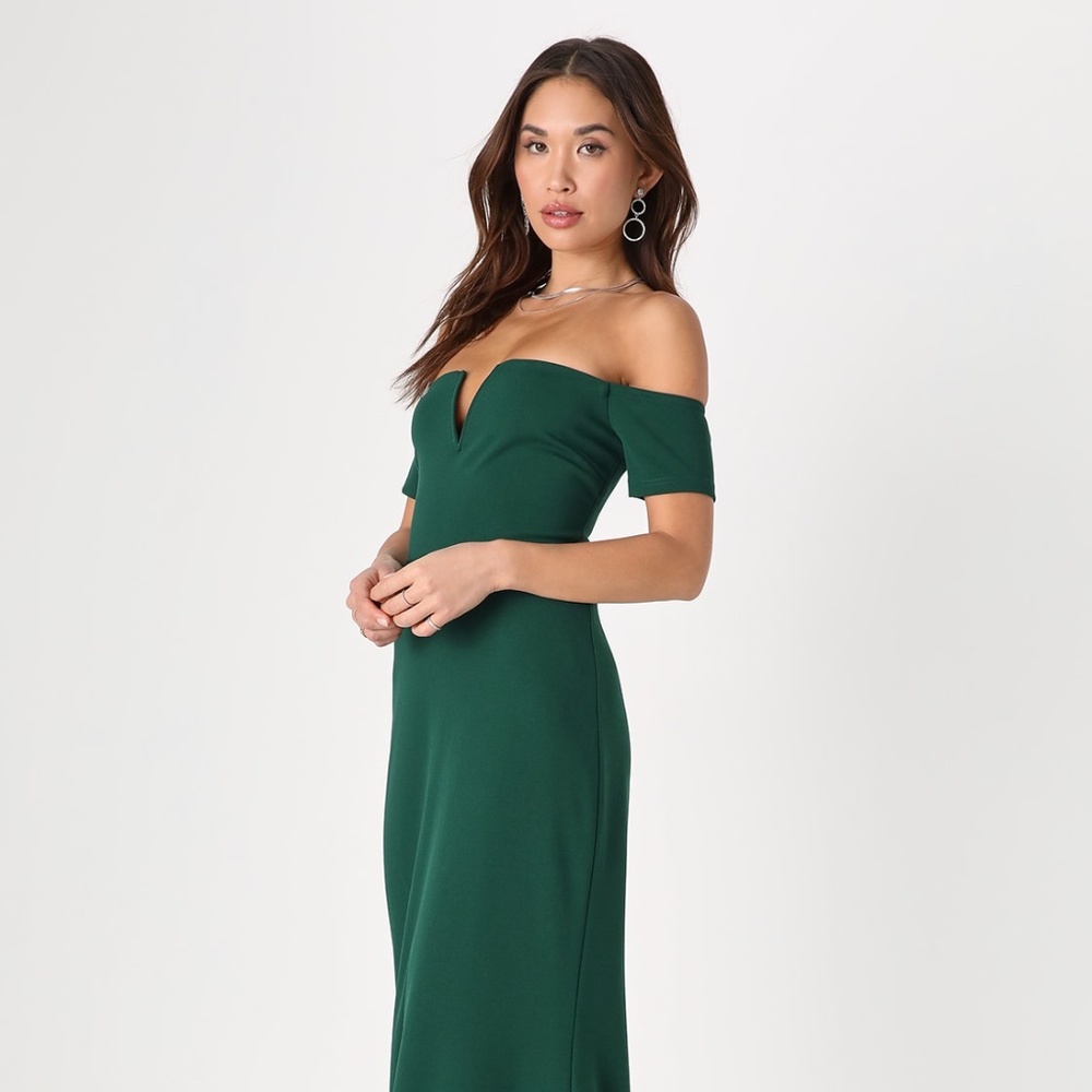 Lulu's Lynne Hunter Green Off-the-Shoulder Maxi Dress